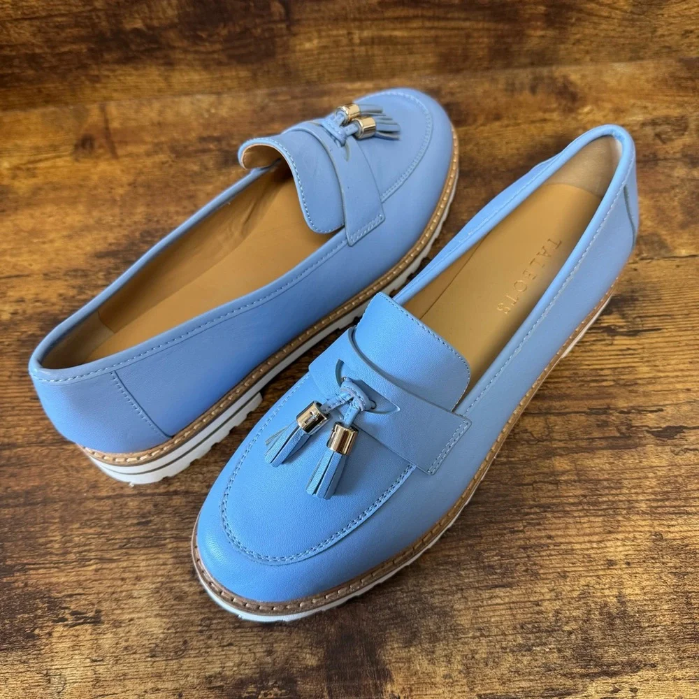 Talbots Tranquil Blue Laura Tassel Soft Napa Leather Loafers Women’s‎ Size 7.5